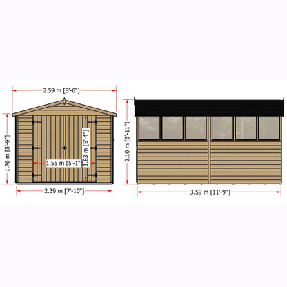 Shire 12 x 8 Dip Treated Overlap Shed Double Door - Premium Garden