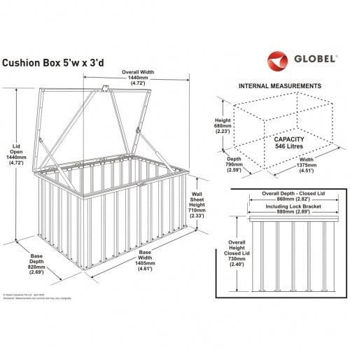 Globel 5 x 3 Metal Storage Cushion Box  - Green - Premium Garden