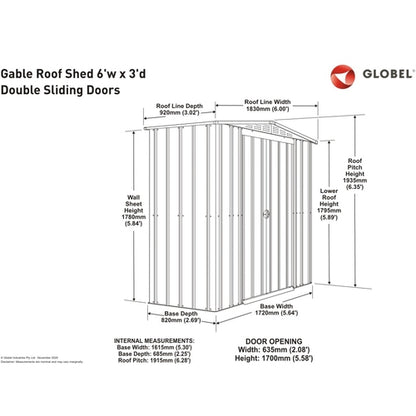 Globel 6 x 3 Apex  Metal Garden Shed - Green - Premium Garden