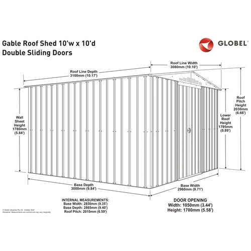 Globel 10x10ft Apex Metal Garden Shed - Grey - Premium Garden