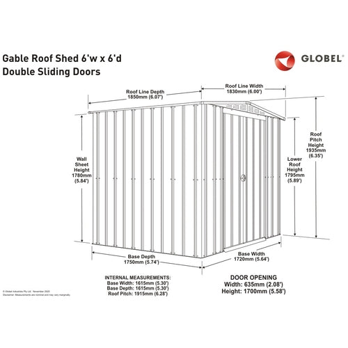 Globel 6x6ft Apex Metal Garden Shed - Grey - Premium Garden