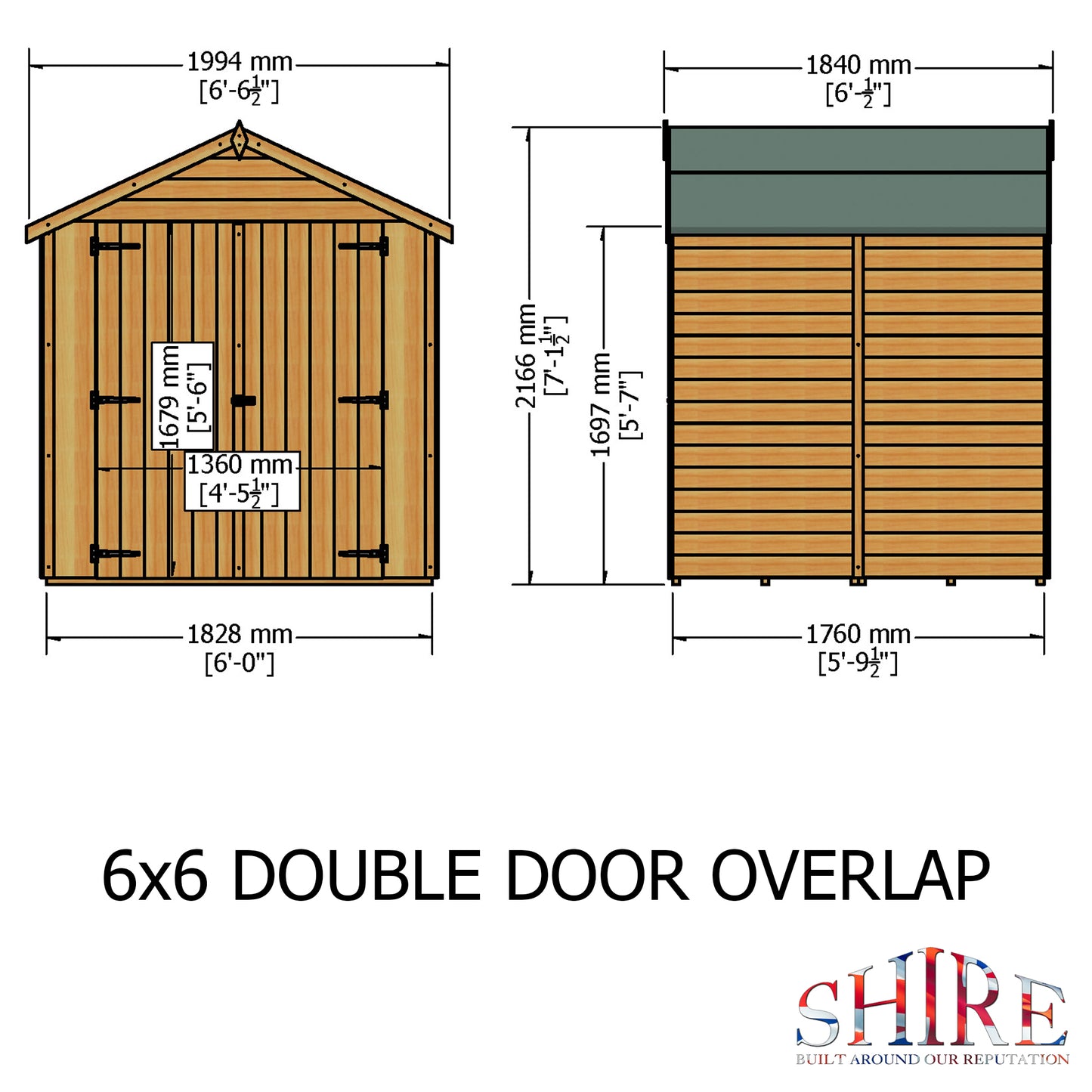 Shire 6 x 6 Dip Treated Overlap Shed Double Door - Premium Garden