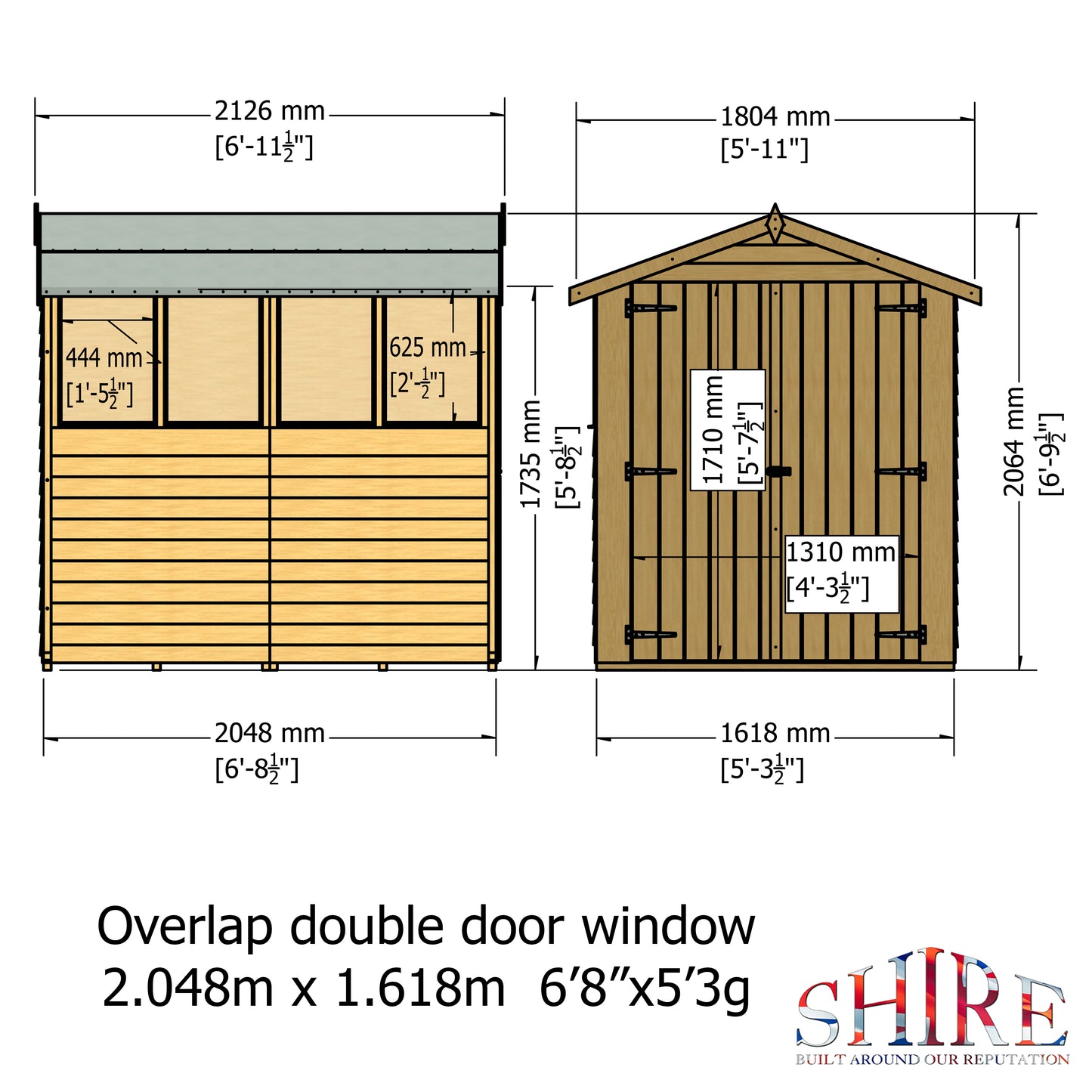 Shire 7 x 5 Dip Treated Overlap Shed Double Door - Premium Garden