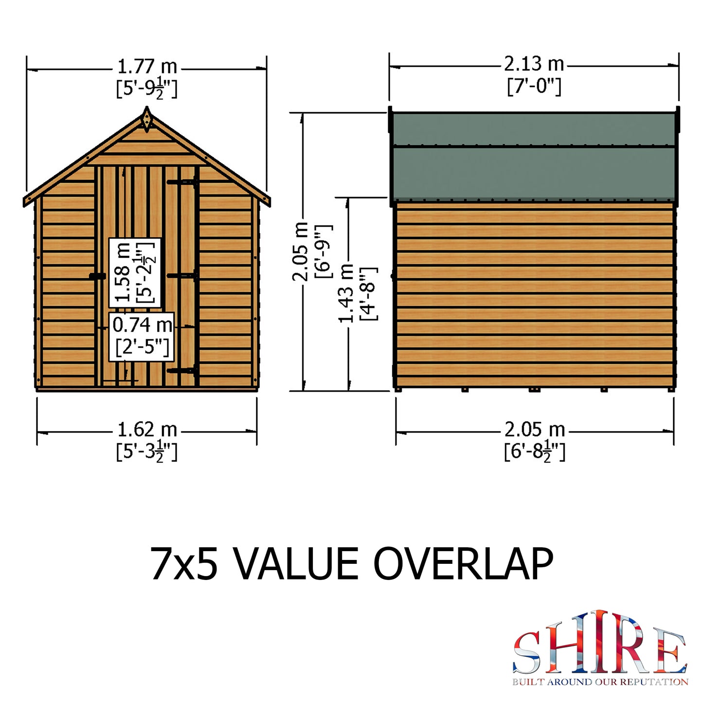 Shire 7 x 5 Pressure Treated Overlap Shed Value Range - Premium Garden