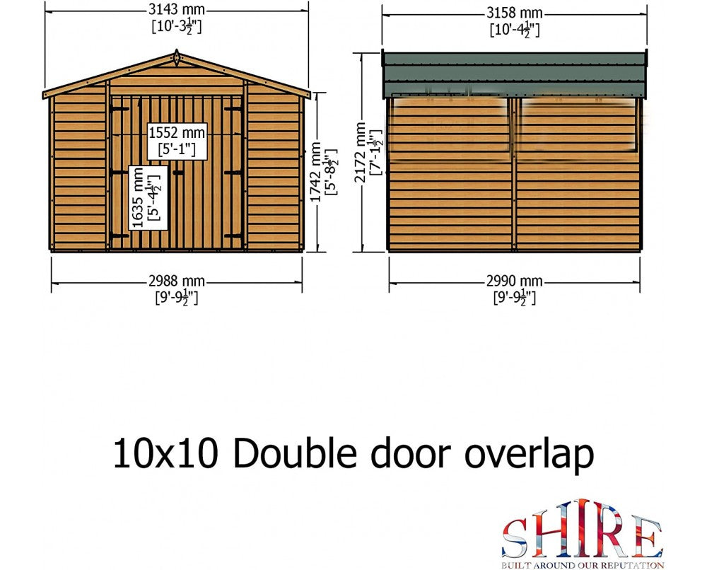 Shire 10x10 Overlap Double Door Shed - Premium Garden