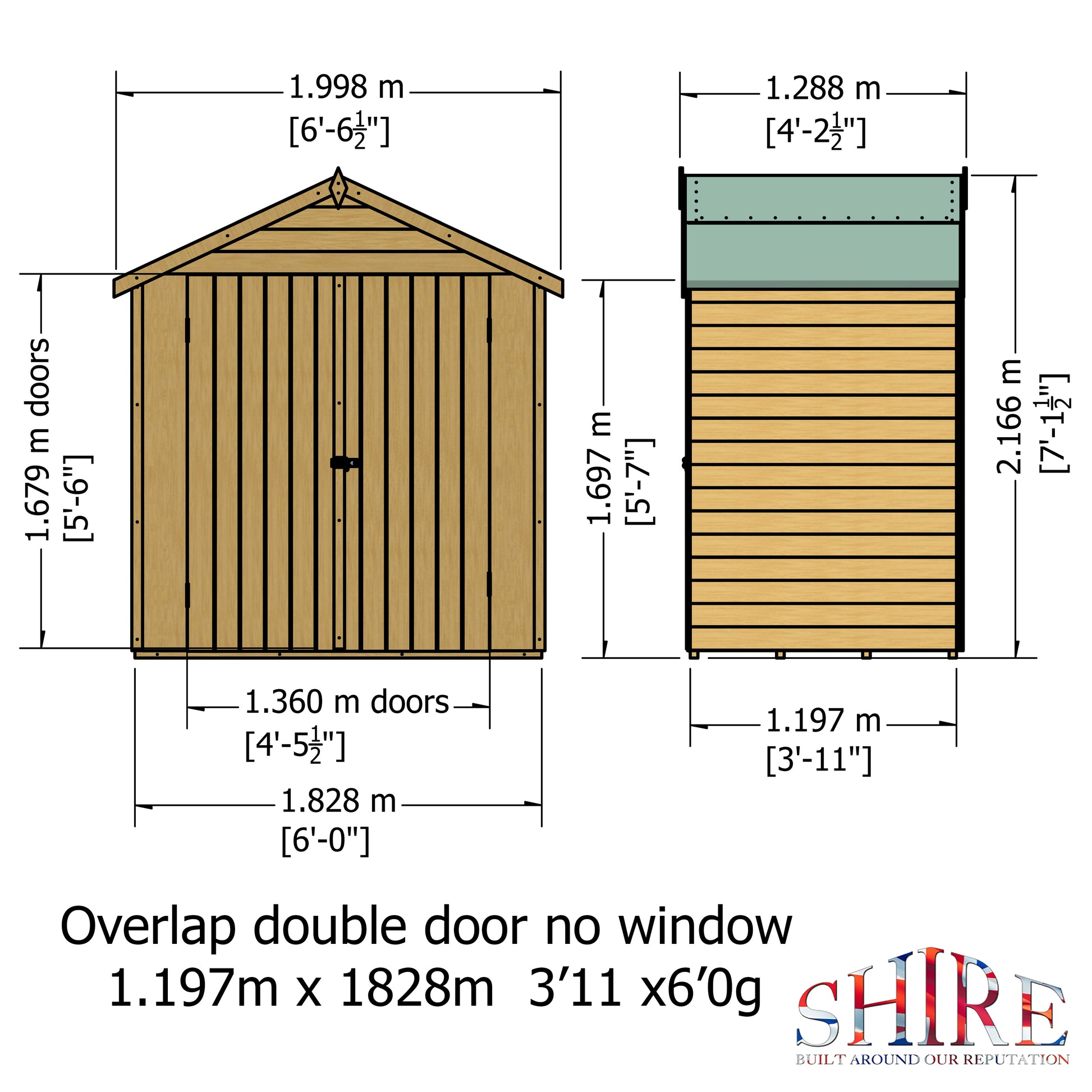 Shire 4 x 6 Overlap Pressure Treated Shed Double Door - Premium Garden
