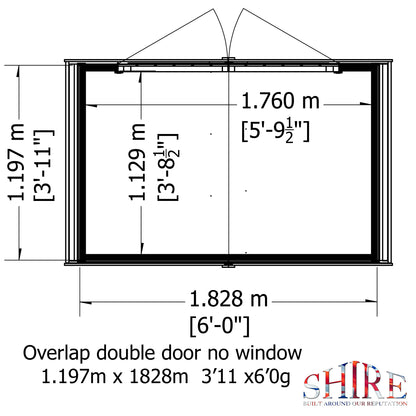 Shire 4 x 6 Dip Treated Overlap Shed Double Door No windows - Premium Garden