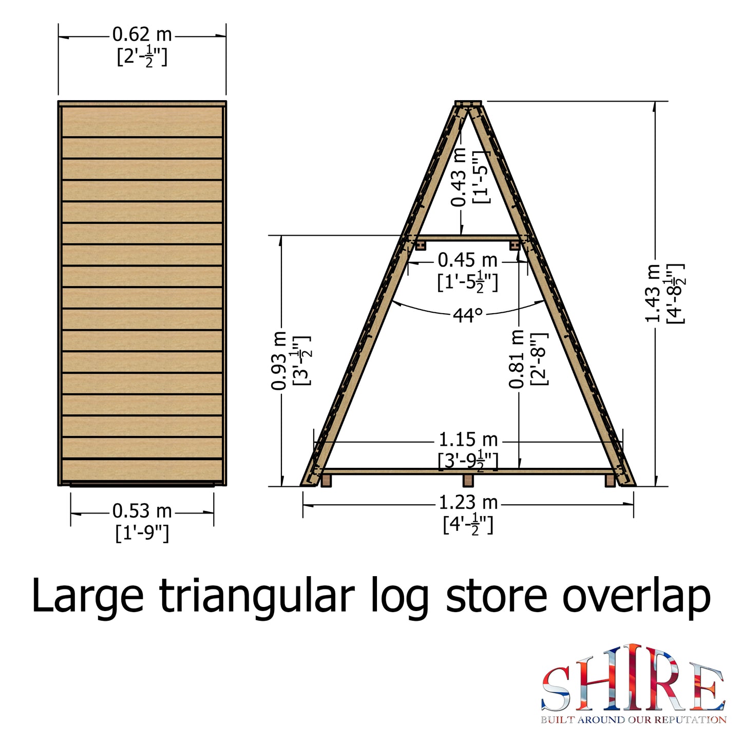 Shire 4 X 2 Large Triangular Log Store Overlap Pressure Treated - Premium Garden