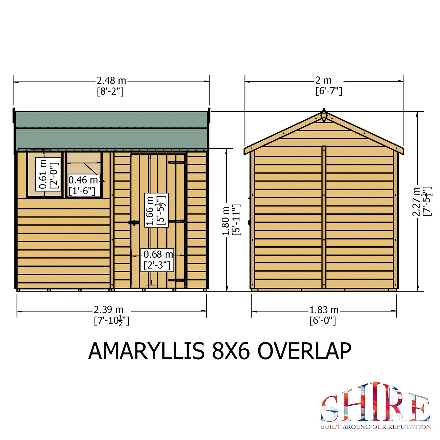 Shire 8 x 6 Dip Treated Overlap Shed Reverse Apex Amaryllis - Premium Garden