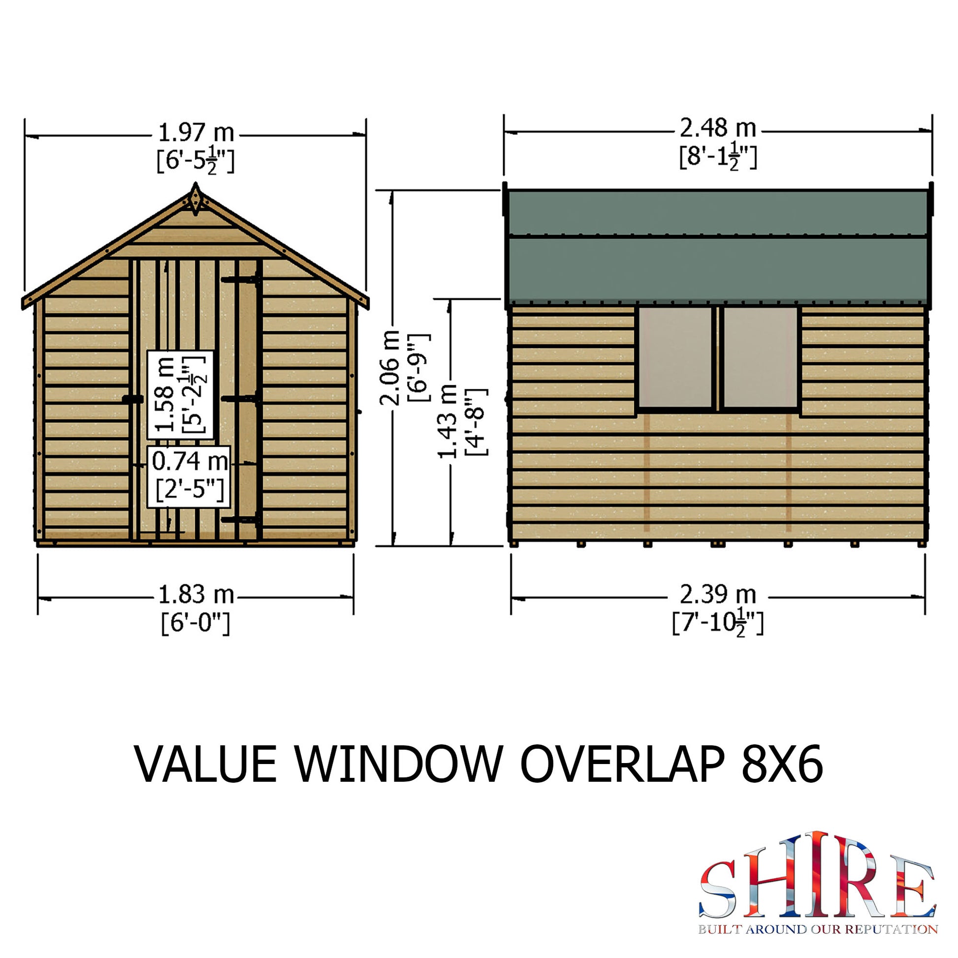 Shire 8 x 6 Pressure Treated Overlap Shed Value Range with Window - Premium Garden