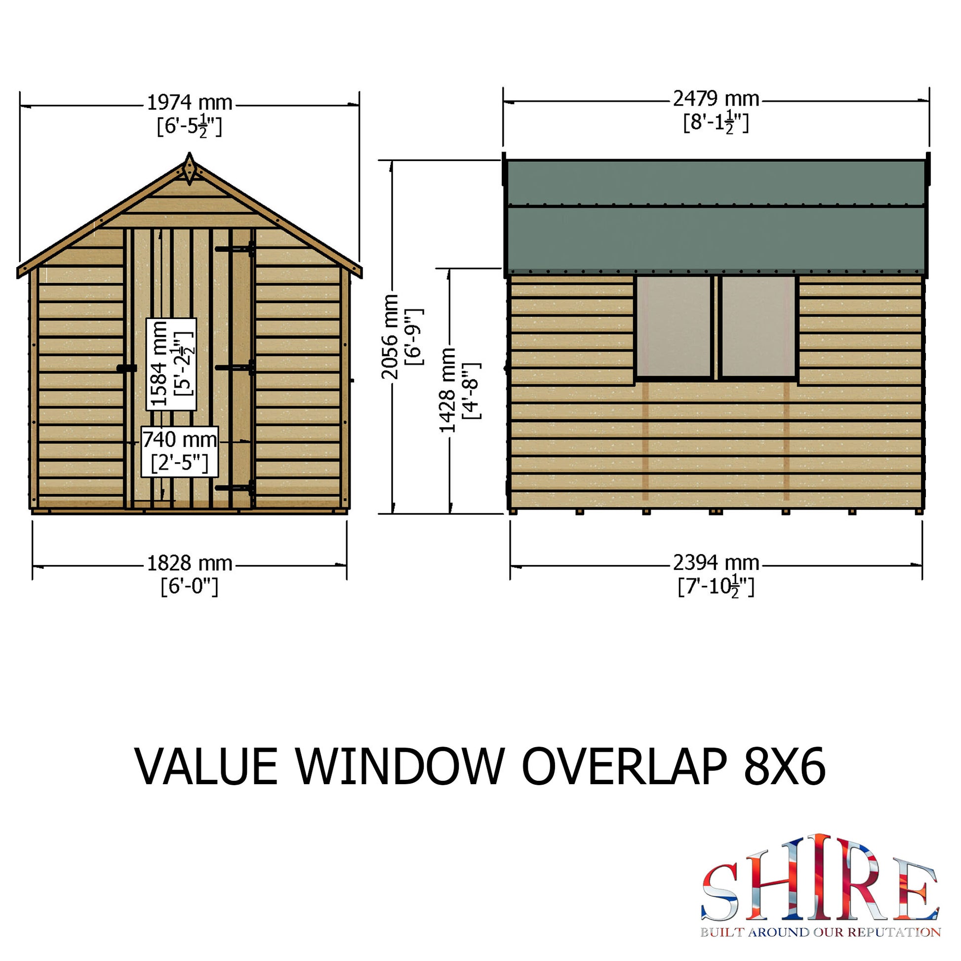 Shire 8 x 6 Overlap Value Dip Treated Garden Shed Shed with Window - Premium Garden