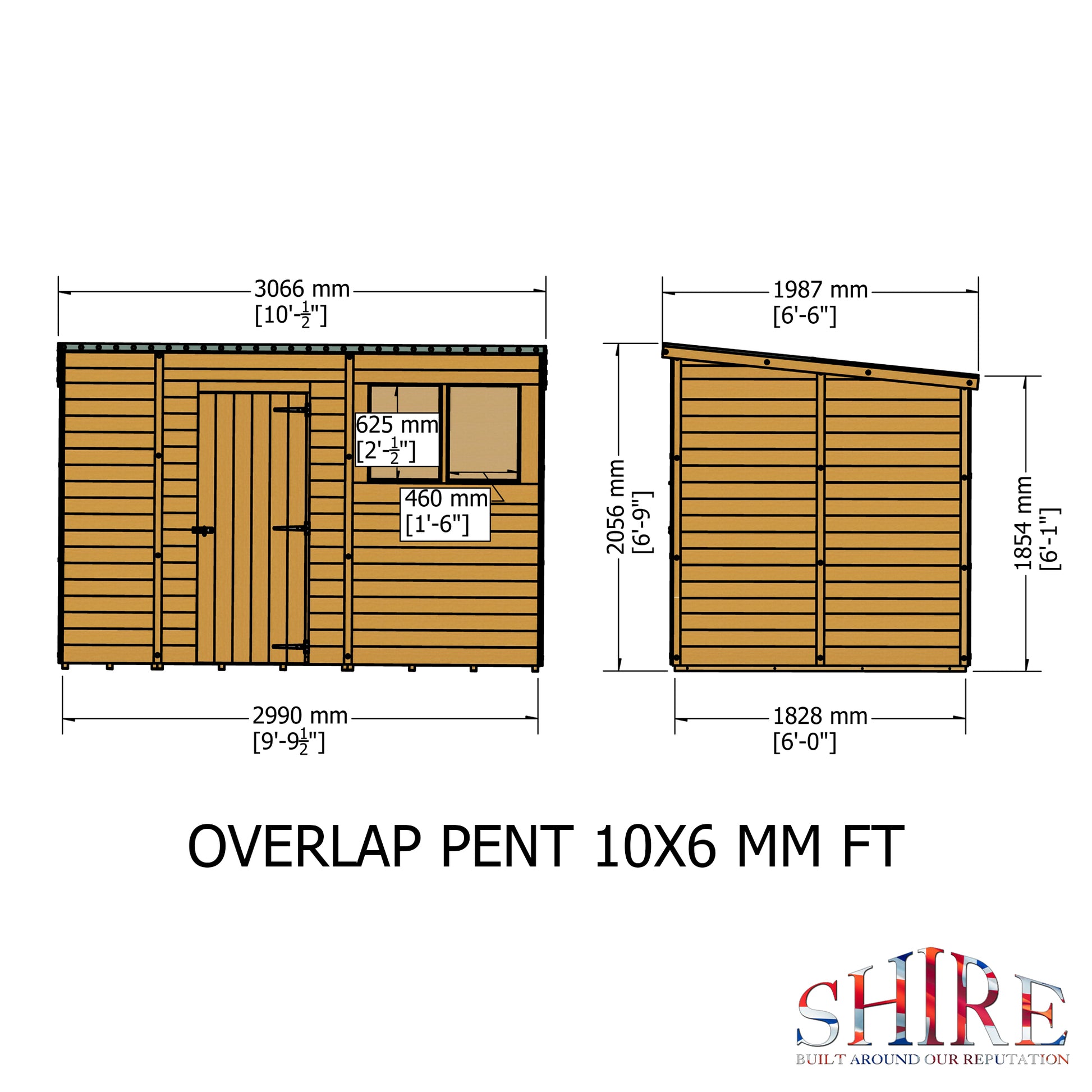 Shire 10 x 6 Dip Treated Overlap Shed Single Door Pent - Premium Garden