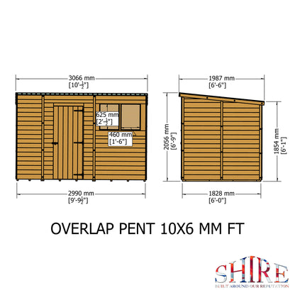 Shire 10 x 6 Dip Treated Overlap Shed Single Door Pent - Premium Garden