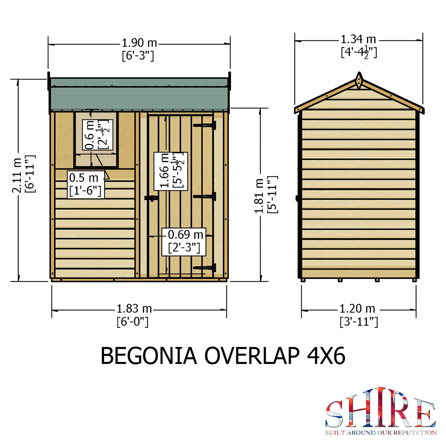Shire 6 x 4 Dip Treated Overlap Shed Reverse Apex (Begonia) - Premium Garden