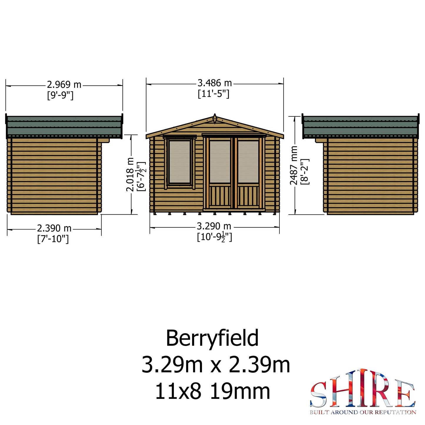 Shire 11 X 8 Berryfield Log Cabin - Premium Garden