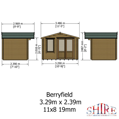 Shire 11 X 8 Berryfield Log Cabin - Premium Garden