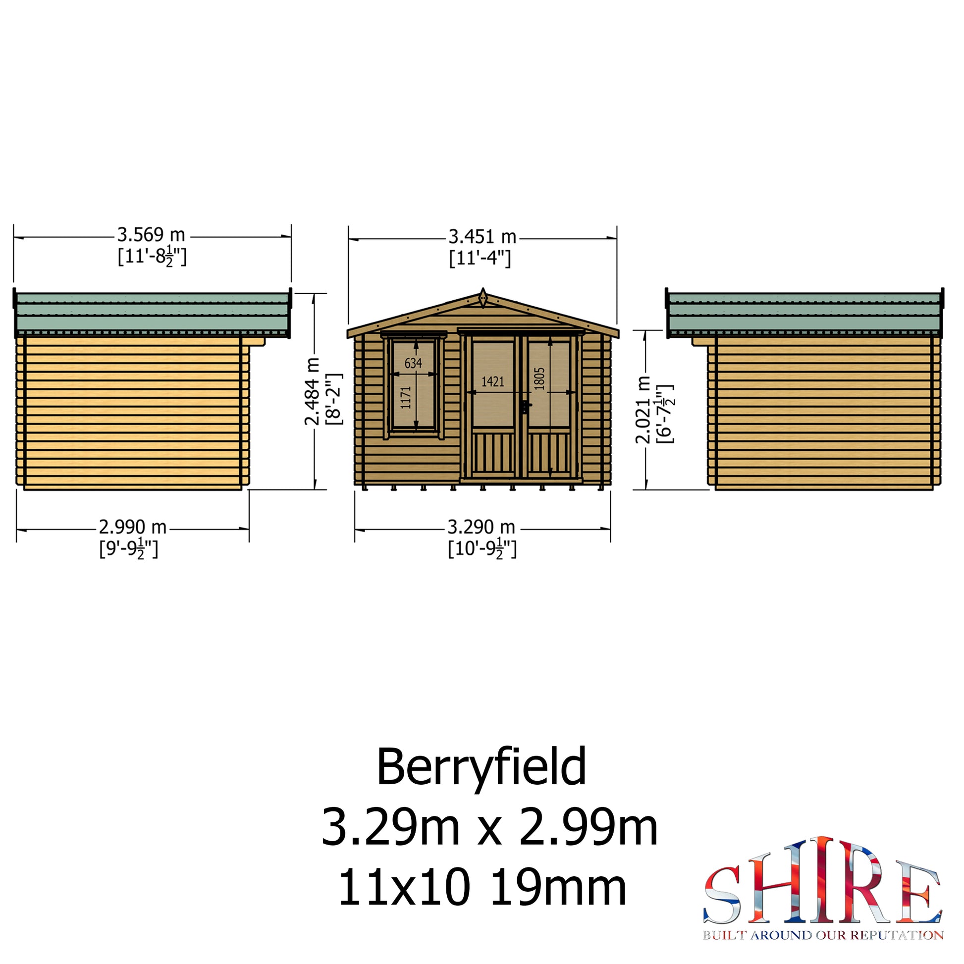 Shire 11 X 10 Berryfield Log Cabin - Premium Garden