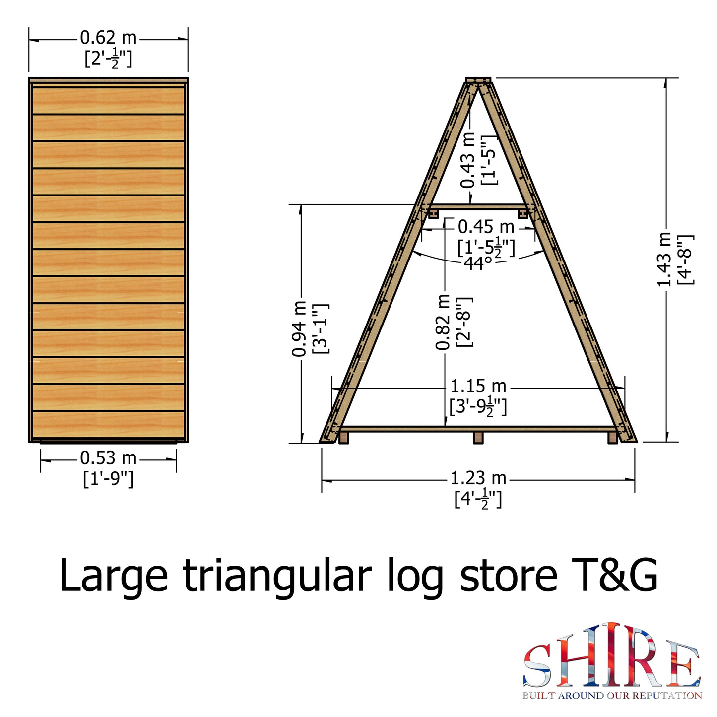 Shire 4 X 2 Large Triangular Log Store Tongue and Groove Pressure Treated - Premium Garden