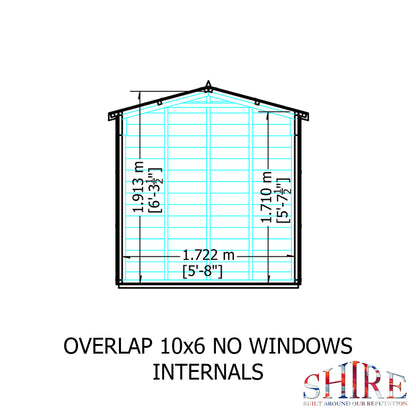 Shire 10 x 6 Dip Treated Overlap Shed Double Door No windows - Premium Garden