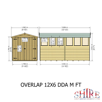 Shire 12 x 6 Dip Treated Overlap Shed Double Door - Premium Garden