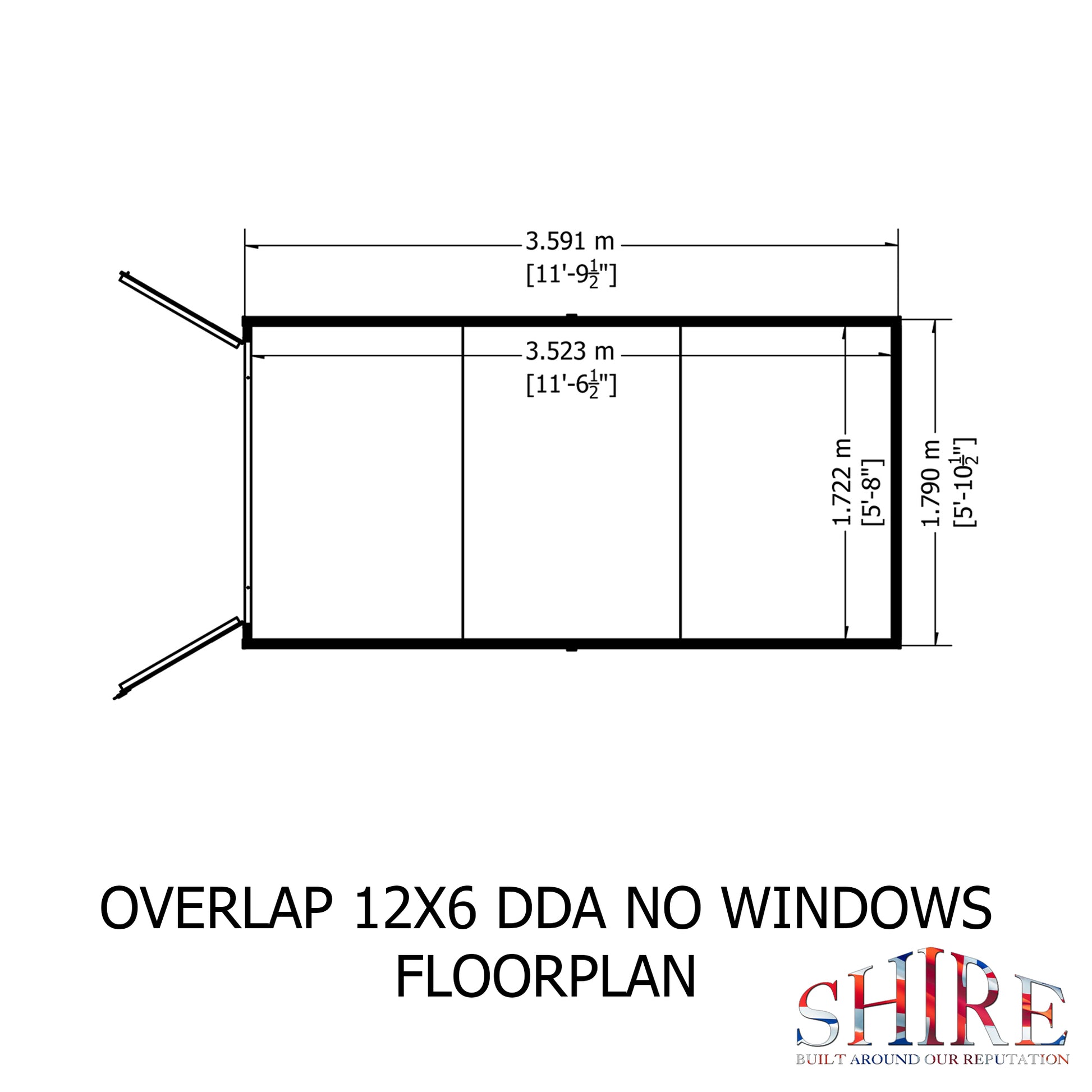 Shire 12 x 6 Dip Treated Overlap Shed Double Door No windows - Premium Garden