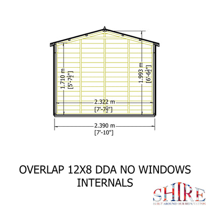 Shire 12 x 8 Dip Treated Overlap Shed Double Door No windows - Premium Garden