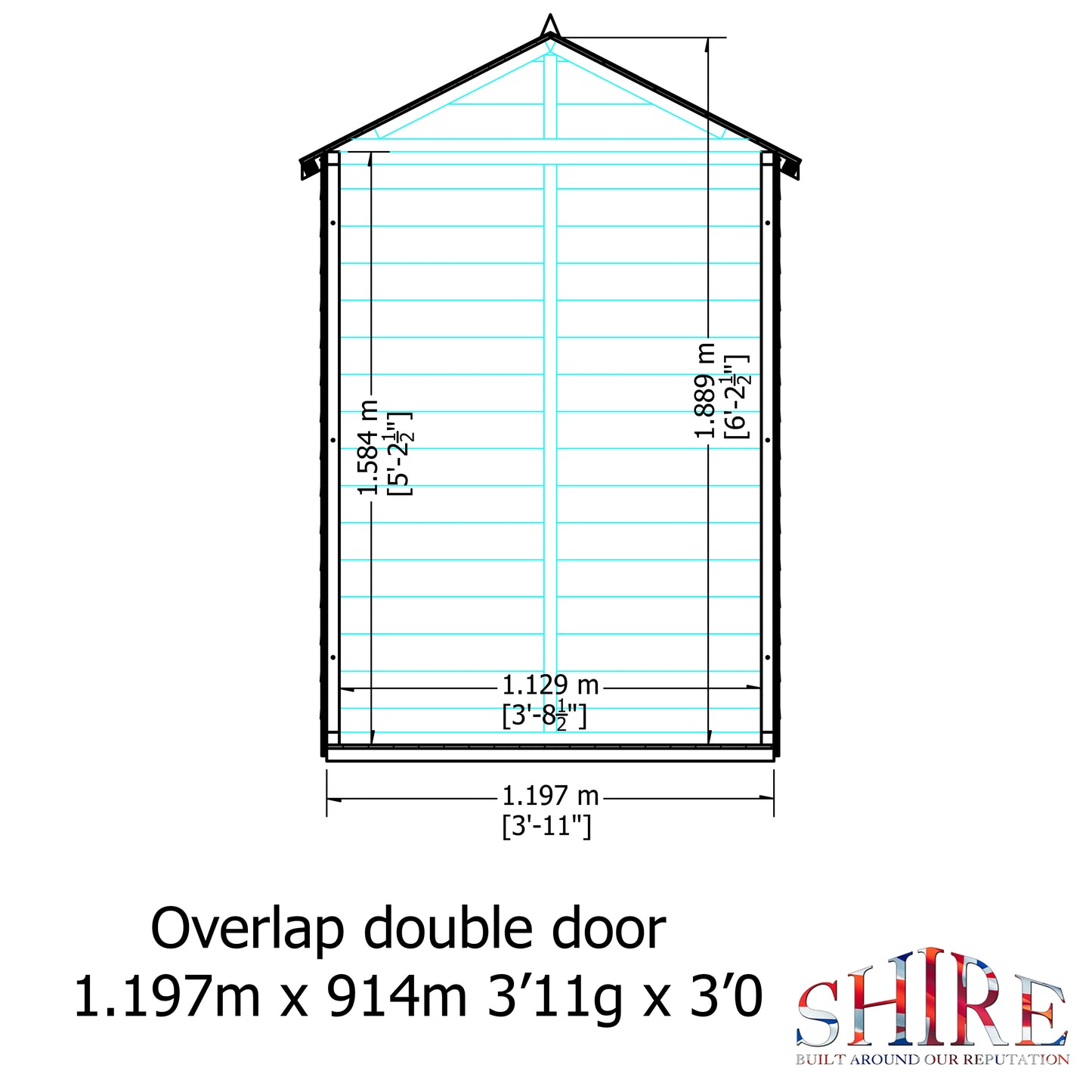 Shire 4 x 3 Dip Treated Overlap Shed Double Door+ Shelves - Premium Garden