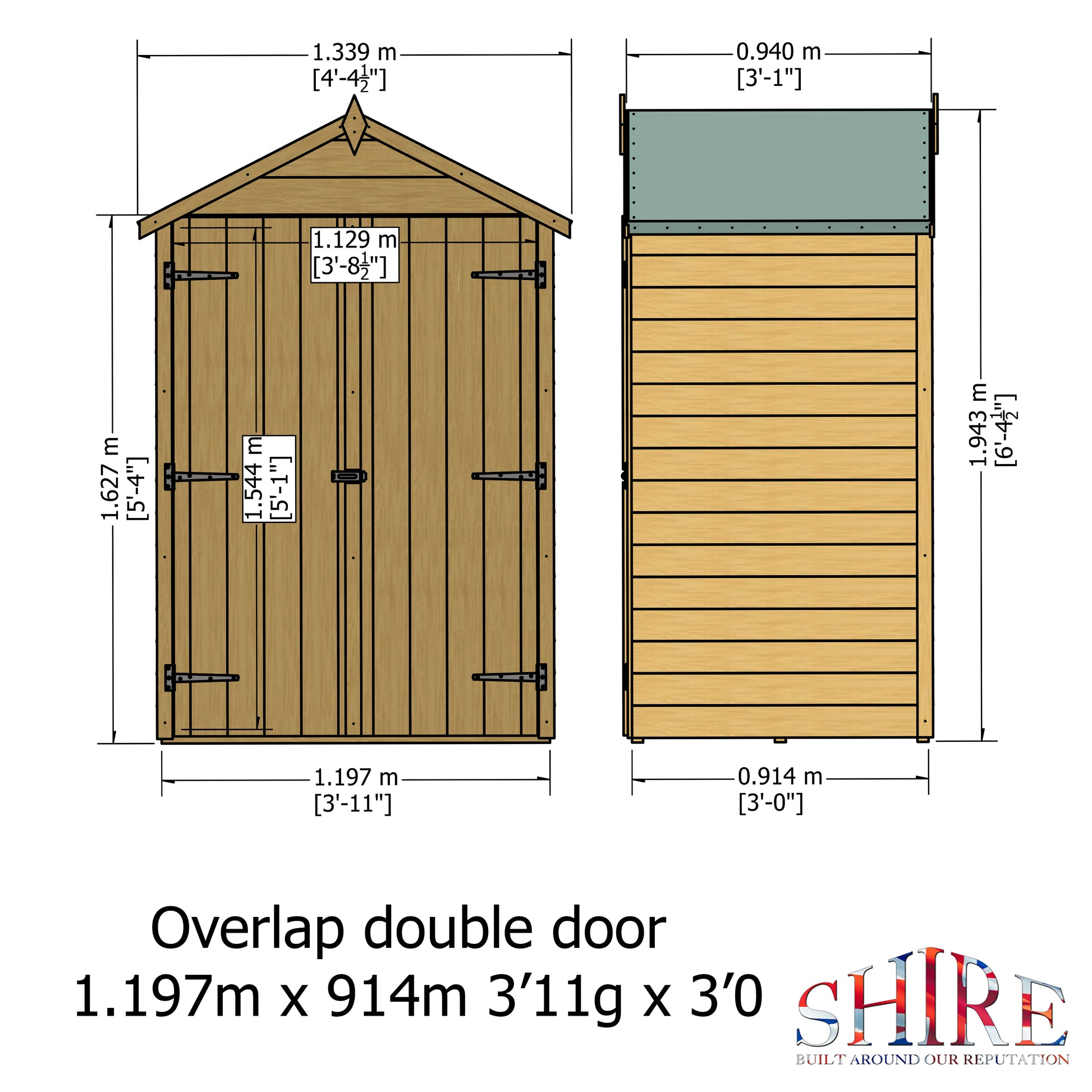 Shire 4 x 3 Dip Treated Overlap Shed Double Door - Premium Garden