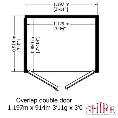 Shire 4 x 3 Dip Treated Overlap Shed Double Door+ Shelves - Premium Garden
