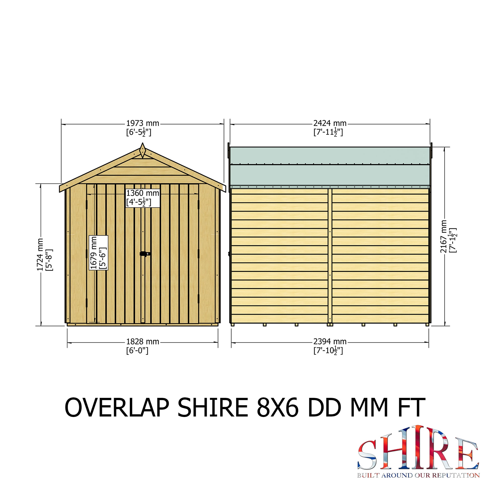 Shire 8 x 6 Dip Treated Overlap Shed Premium Double Door No windows - Premium Garden