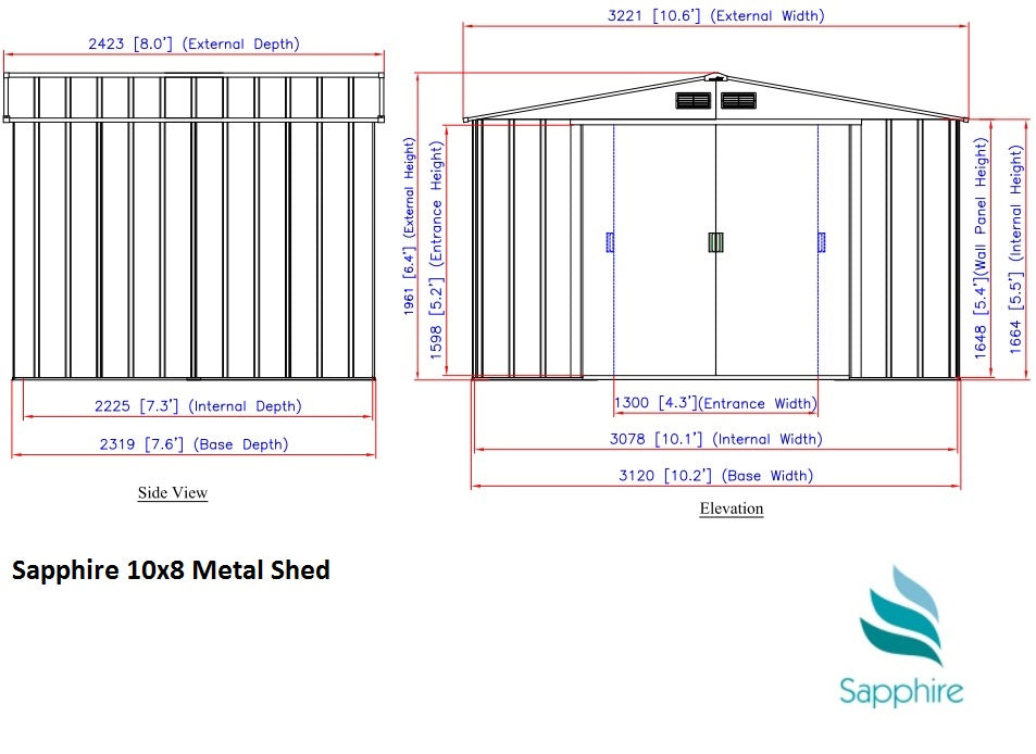 Sapphire 10 x 8 Apex  Metal Shed - Green - Premium Garden