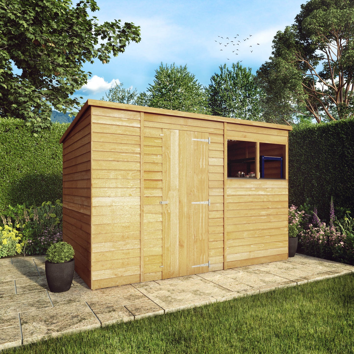 Mercia 10 x 6 Overlap Pent Wooden Shed - Premium Garden