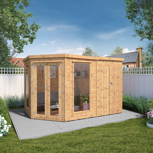 Mercia 7 x 11  Corner Summerhouse With Side Shed - Premium Garden