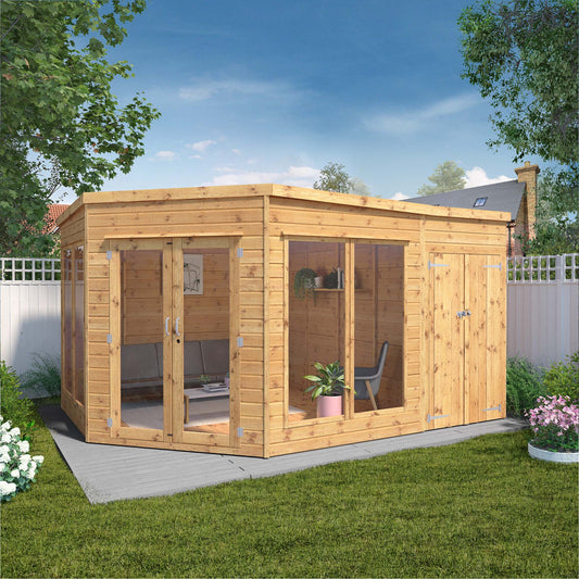 Mercia 9 x 13  Corner Summerhouse With Side Shed - Premium Garden