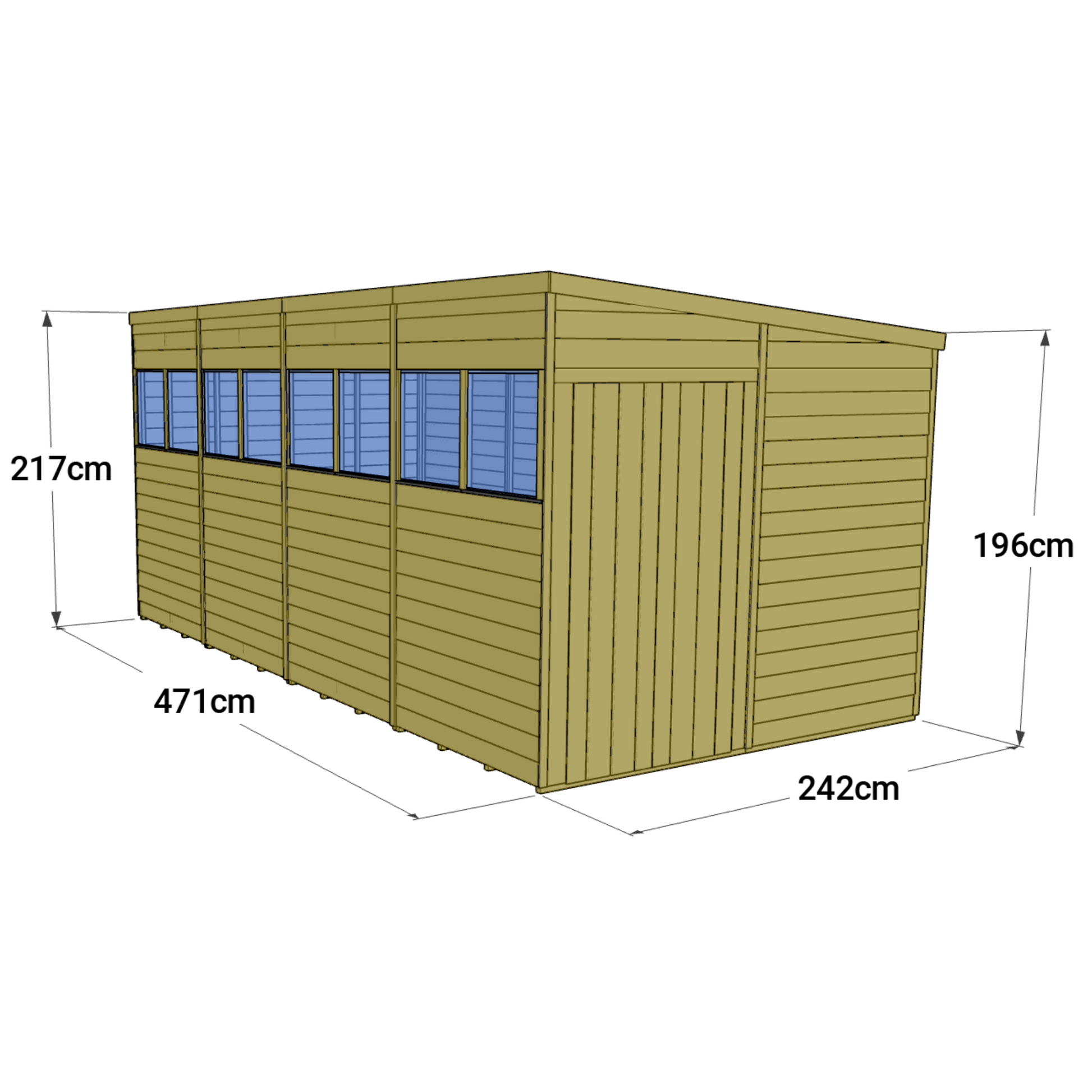Store More 16 x 8 Tongue and Groove Pent Shed Windowed - Premium Garden