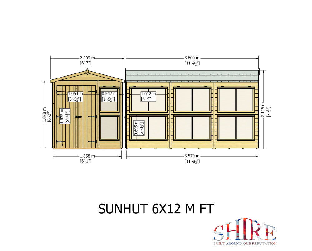 Shire Sun Hut Potting Shed 6 x 12 - Premium Garden