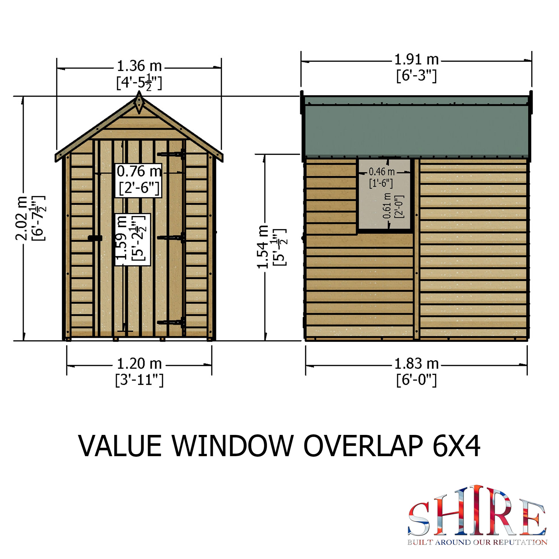 Shire 6 x 4 Overlap Value Dip Treated Garden Shed with Window - Premium Garden
