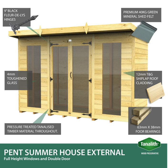 Scandi 10 x 5 Pent Summerhouse (Full Height Window) - Premium Garden